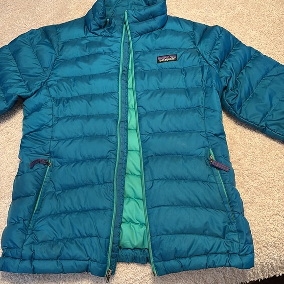 Patagonia Girls (Size 12) Down Jacket/Coat, Underwater Blue/Aqua Green - Picture 5 of 16